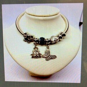 Stunning Silver Bracelet with green and silver beads and butterfly Charm